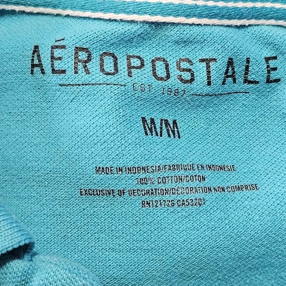 Aeropostale Mens Medium Teal Blue Cotton Polo Shirt - Y2K Preppy Casual Classic - Picture 4 of 6